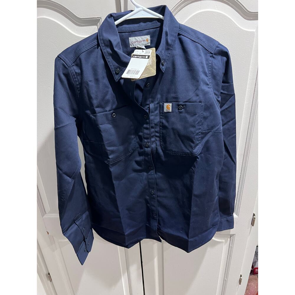 Carhartt Women’s Work Shirt Navy Button Up Long Sleeve S 4/6 NWT